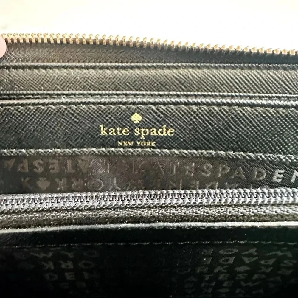 Kate Spade Polka Dot Large Zip Around Nylon/Leather Wallet